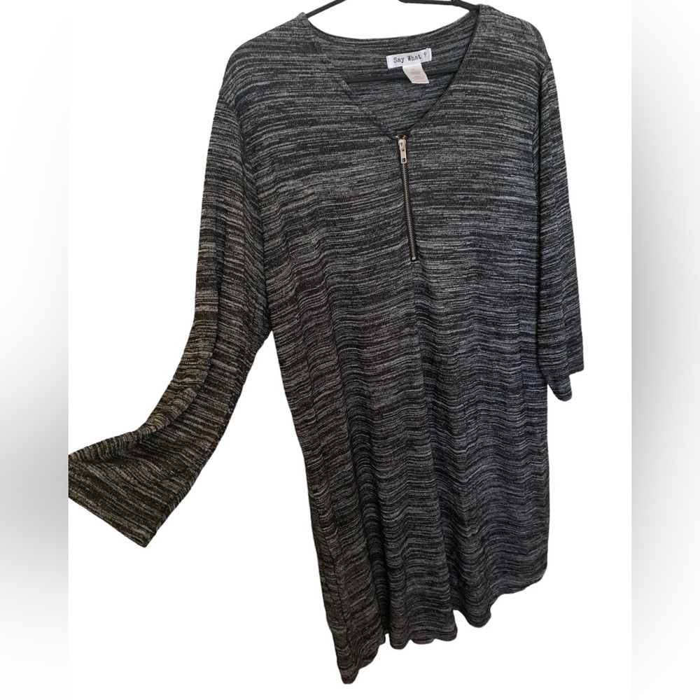 Say What? Marbled Black Long Sleeve Dress Silver Zipper Plus Size Curvy Woman’s